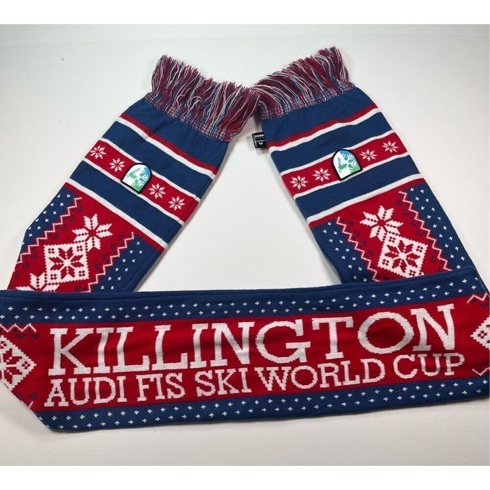 Killington Audi FIS Ski World Cup Scarf Knit Fair Isle Red White Blue Winter EUC